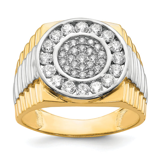 10K gold and white rhodium CZ halo ring for men - 10C1469
