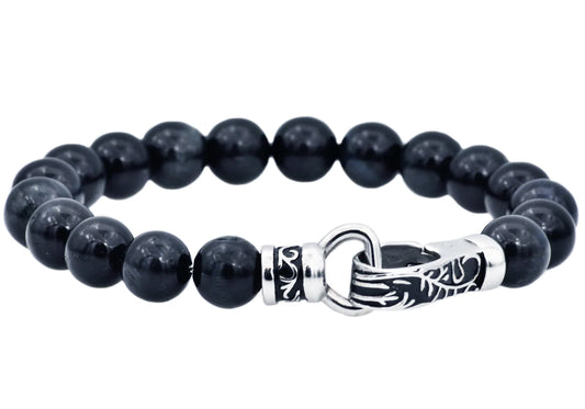 Blue Tiger Eye Stainless Steel Beaded Bracelet