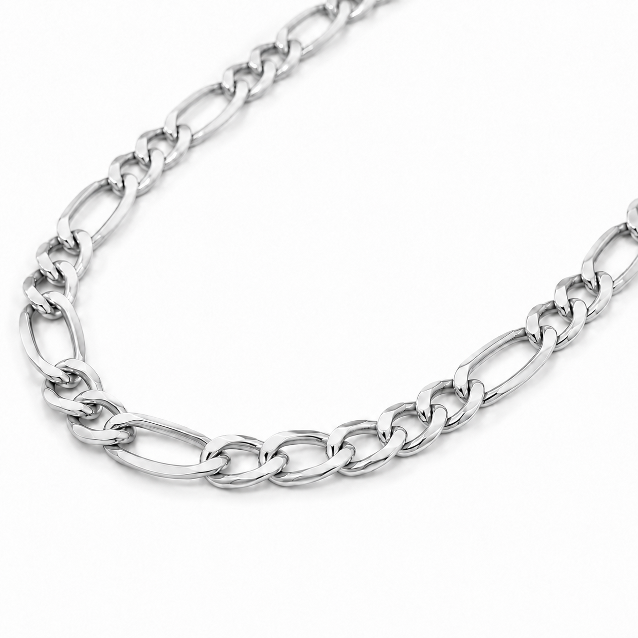 10K White Gold Hollow Figaro Chain, three-quarter angle view
