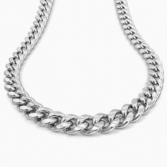 10K White Gold Hollow Miami Cuban Link Chain, front view on a white background