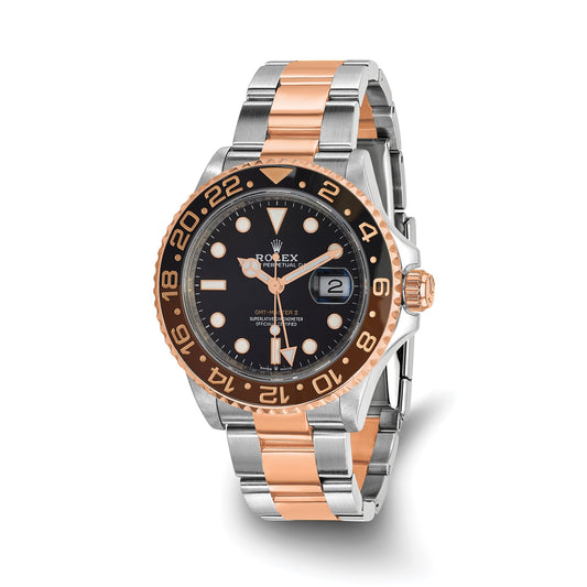 Pre-owned Rolex GMT-Master II reference 126711 CHNR steel and 18K rose gold watch with black dial and brown and black 24-hour bezel