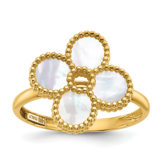 14K Gold Mother of Pearl Flower Cocktail Ring - front view