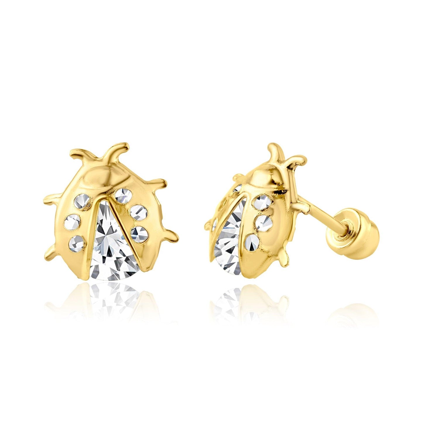 14K yellow gold ladybug screw back stud earrings