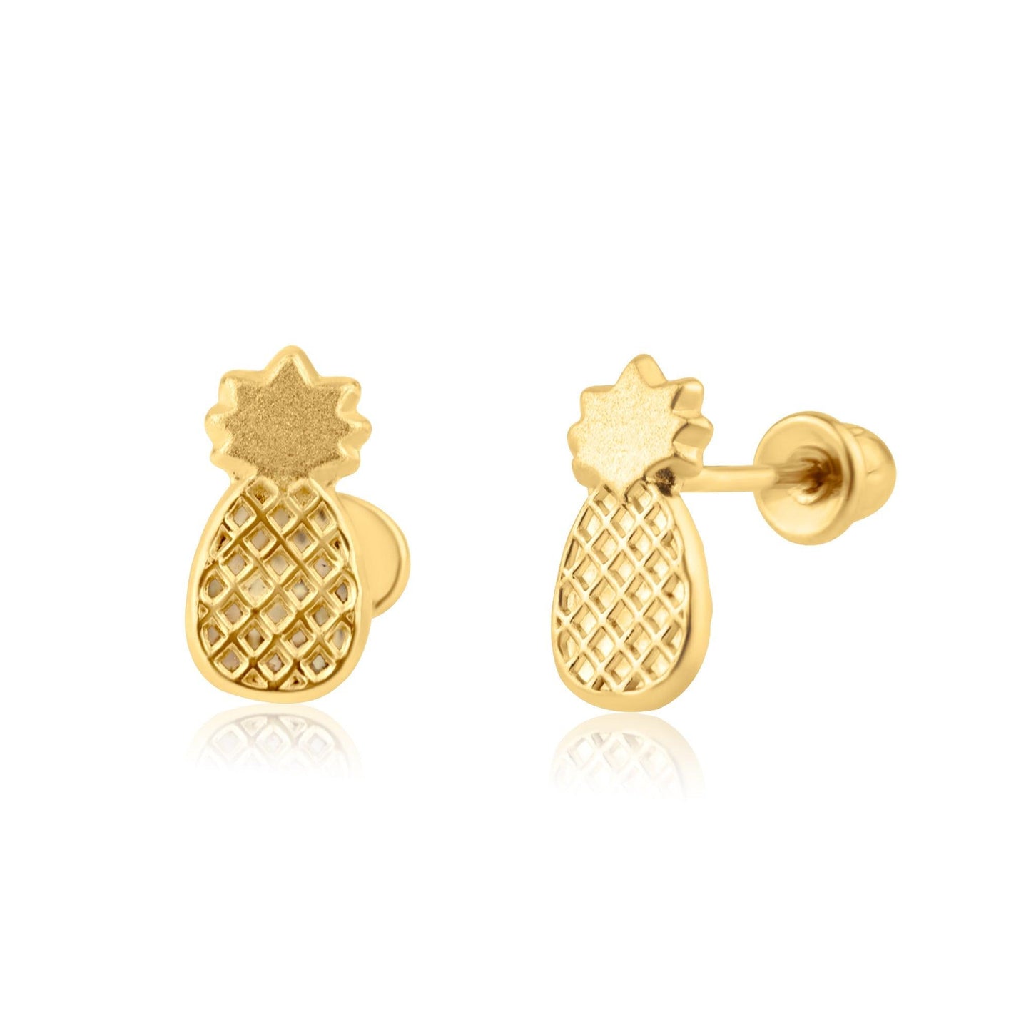 14K yellow gold pineapple screw back stud earrings