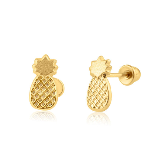 14K yellow gold pineapple screw back stud earrings
