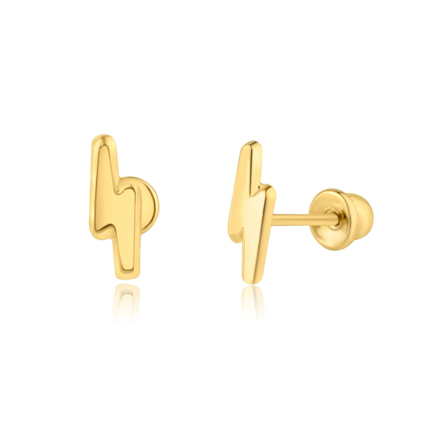14K yellow gold lightning bolt screw back stud earrings