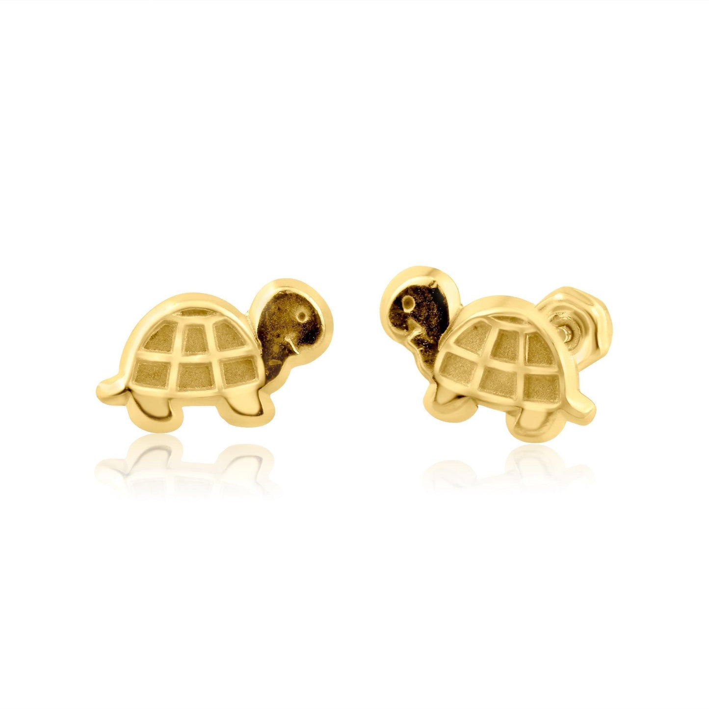 14K yellow gold turtle stud screw back earrings