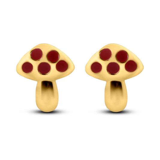 14K yellow gold mushroom screw back stud earrings