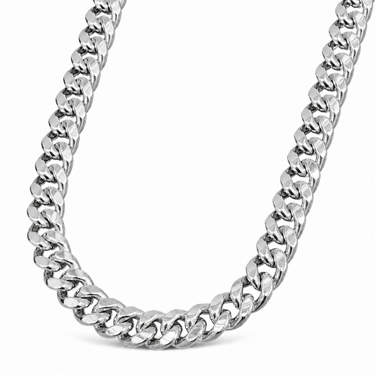 14K White Gold Hollow Miami Cuban Link Chain, angled view