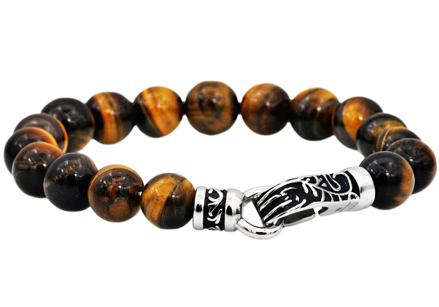 Tiger Eye Stainless Steel Beaded Bracelet