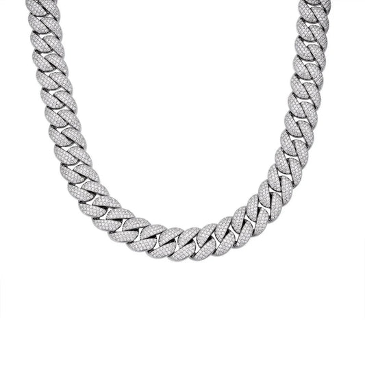 925 Sterling Silver Moissanite Cuban Link Chain - front view