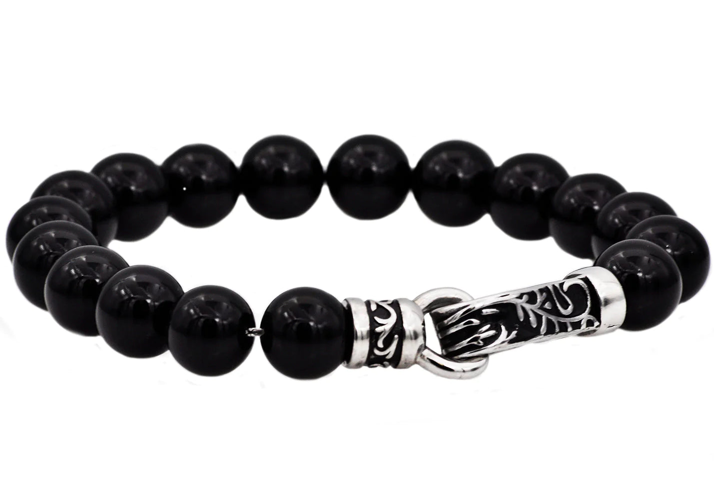 Onyx Stainless Steel Beaded Bracelet