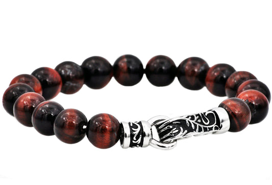 Red Tiger Eye Stainless Steel Beaded Bracelet