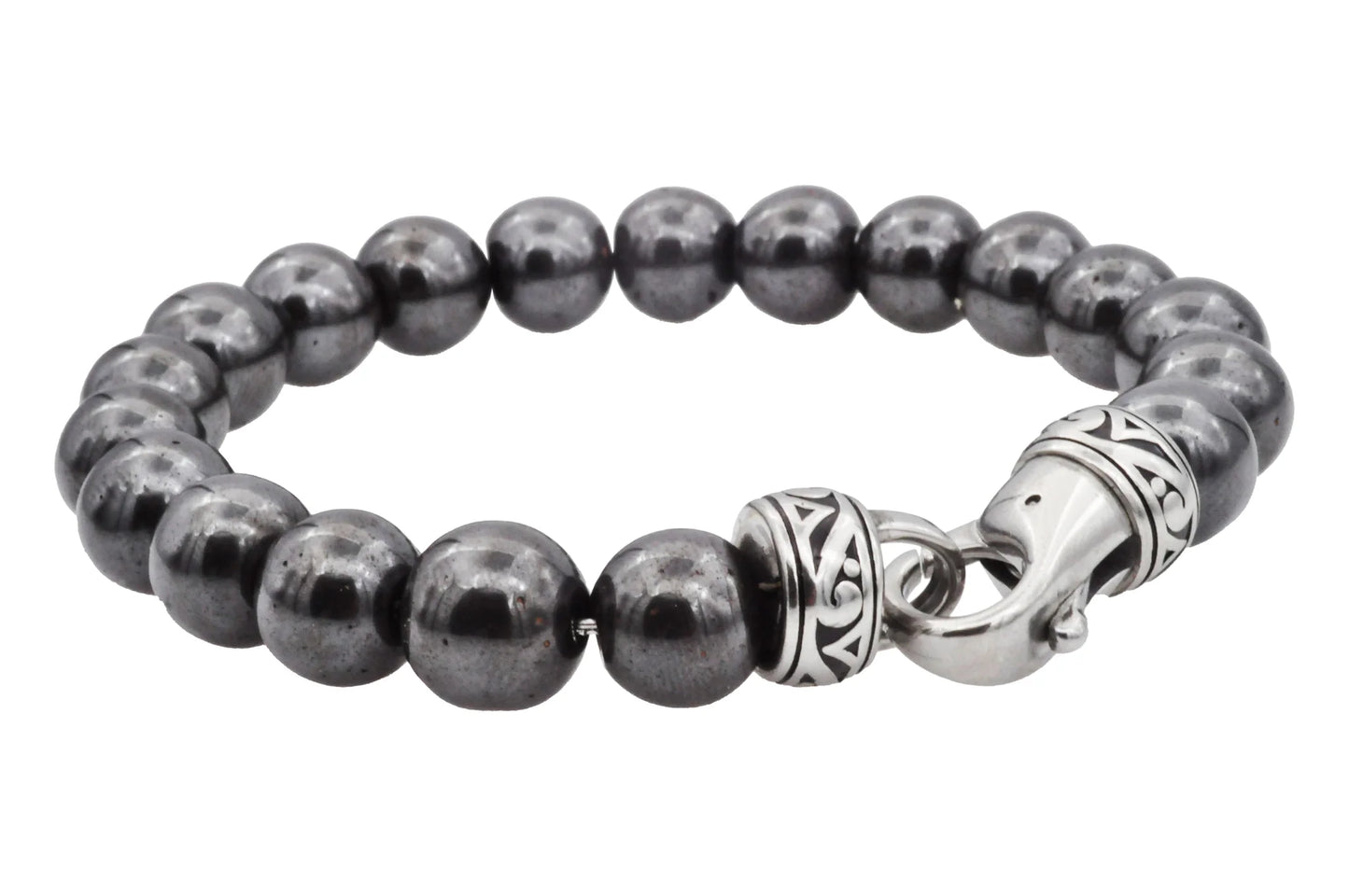 Hematite Stainless Steel Beaded Bracelet