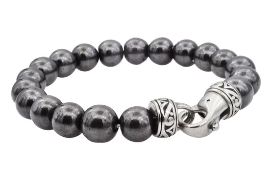 Hematite Stainless Steel Beaded Bracelet