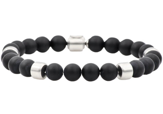 Onyx Stainless Steel Beaded Bracelet