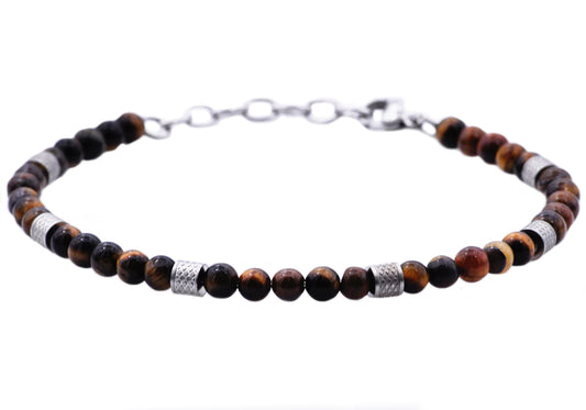 Tiger Eye Stainless Steel Beaded Bracelet
