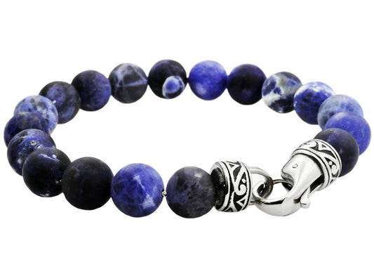Sodalite Stainless Steel Beaded Bracelet