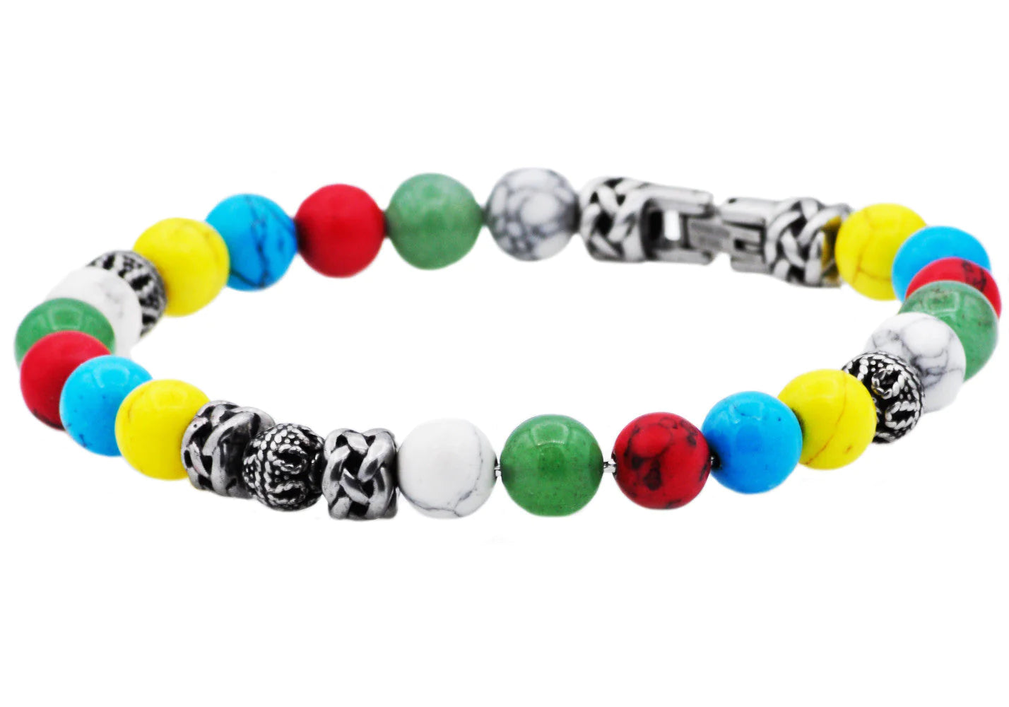 Stainless Steel Beaded Bracelet With Genuine Gemstones