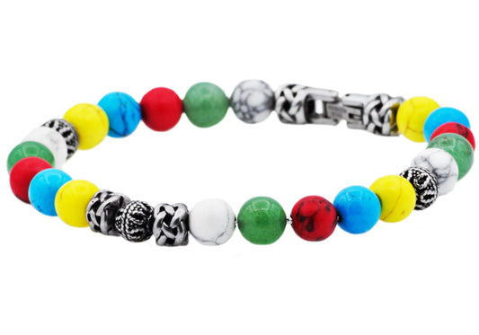 Stainless Steel Beaded Bracelet With Genuine Gemstones