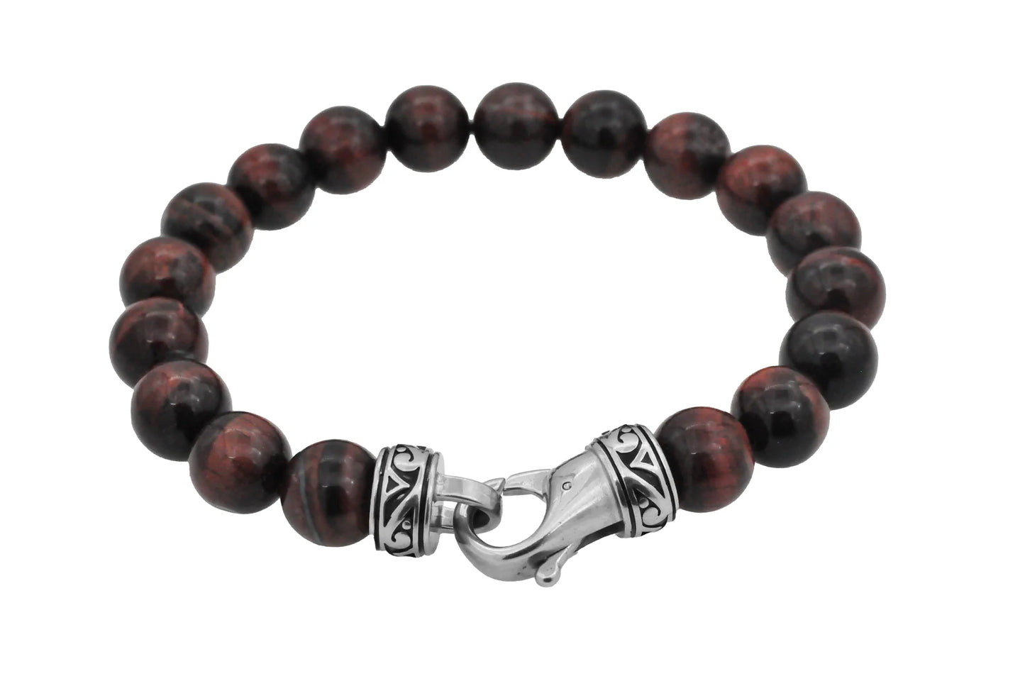 Red Tiger Eye Stainless Steel Beaded Bracelet