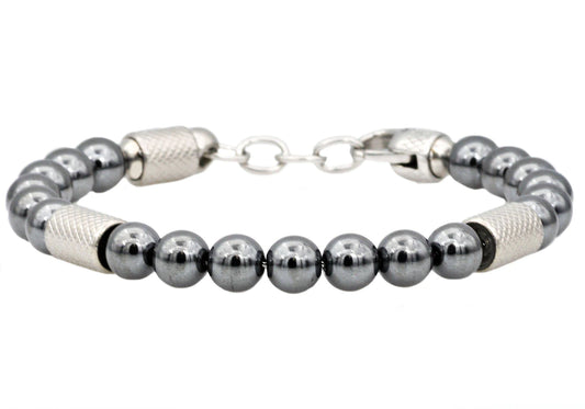 Hematite Stainless Steel Beaded Bracelet