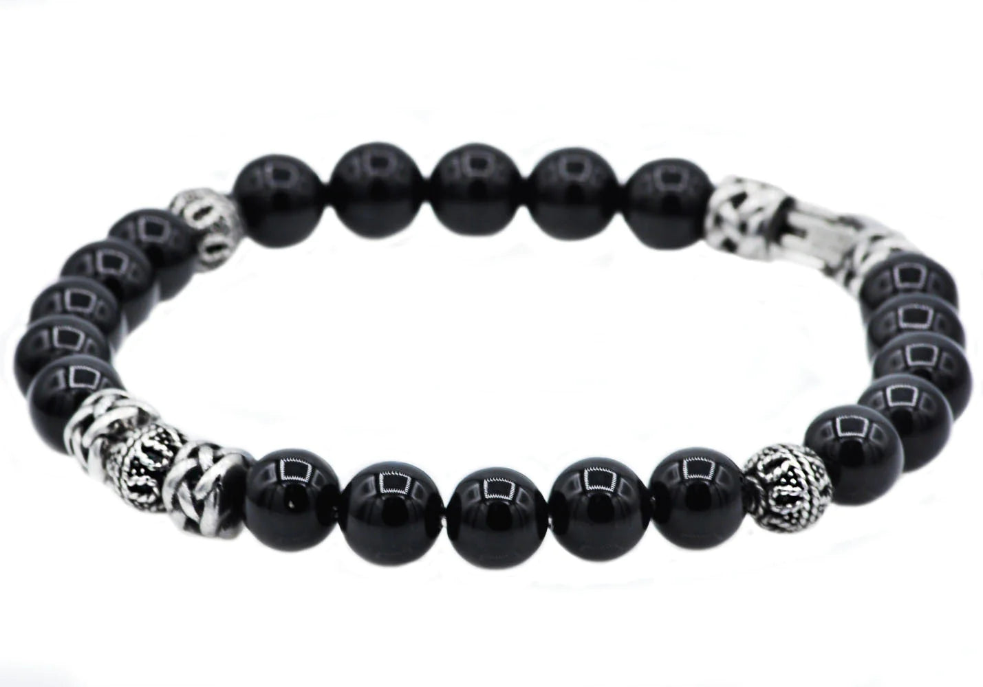 Onyx Stainless Steel Beaded Bracelet