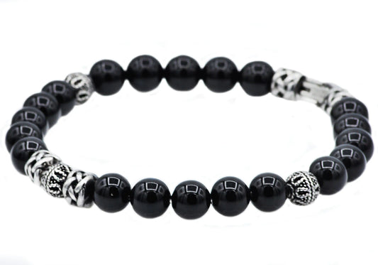 Onyx Stainless Steel Beaded Bracelet