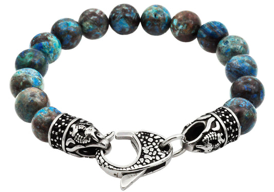 Green Apatite Stainless Steel Beaded Bracelet With Black Cubic Zirconia