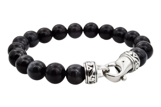 Blue Tiger Eye Stainless Steel Beaded Bracelet