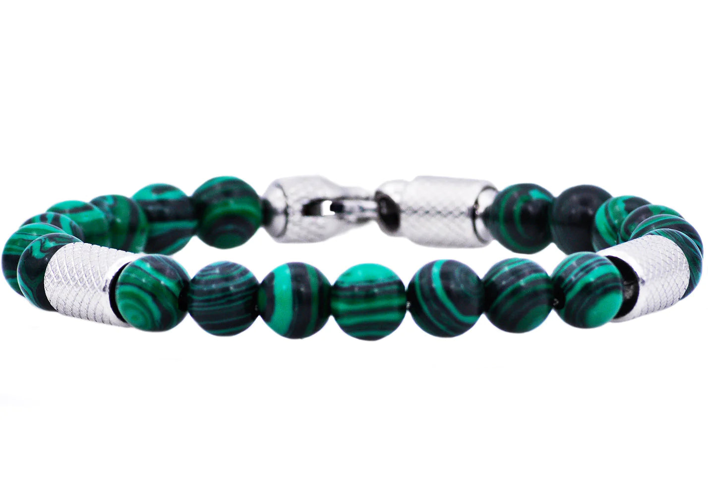 Malachite Stainless Steel Beaded Bracelet