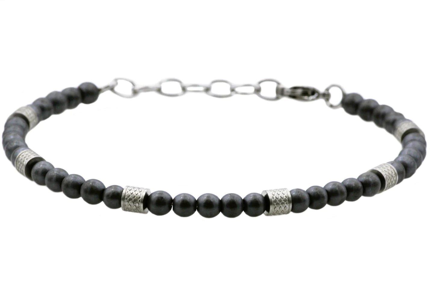 Matt Hematite Stainless Steel Beaded Bracelet