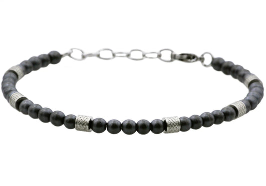 Matt Hematite Stainless Steel Beaded Bracelet