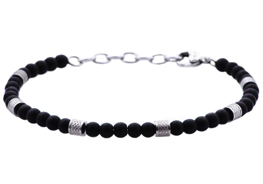 Onyx Stainless Steel Beaded Bracelet