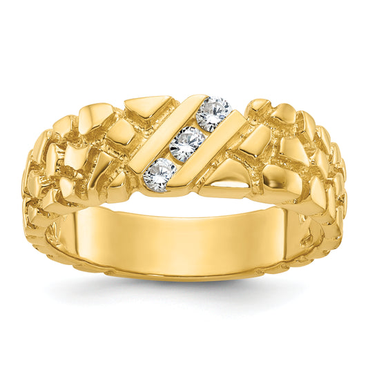 14K Yellow Gold 3-Stone Diamond Nugget Mens Ring B60646