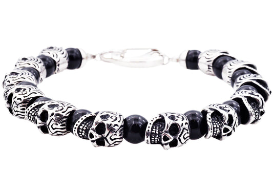 Onyx Stainless Steel Skull Beaded Bracelet