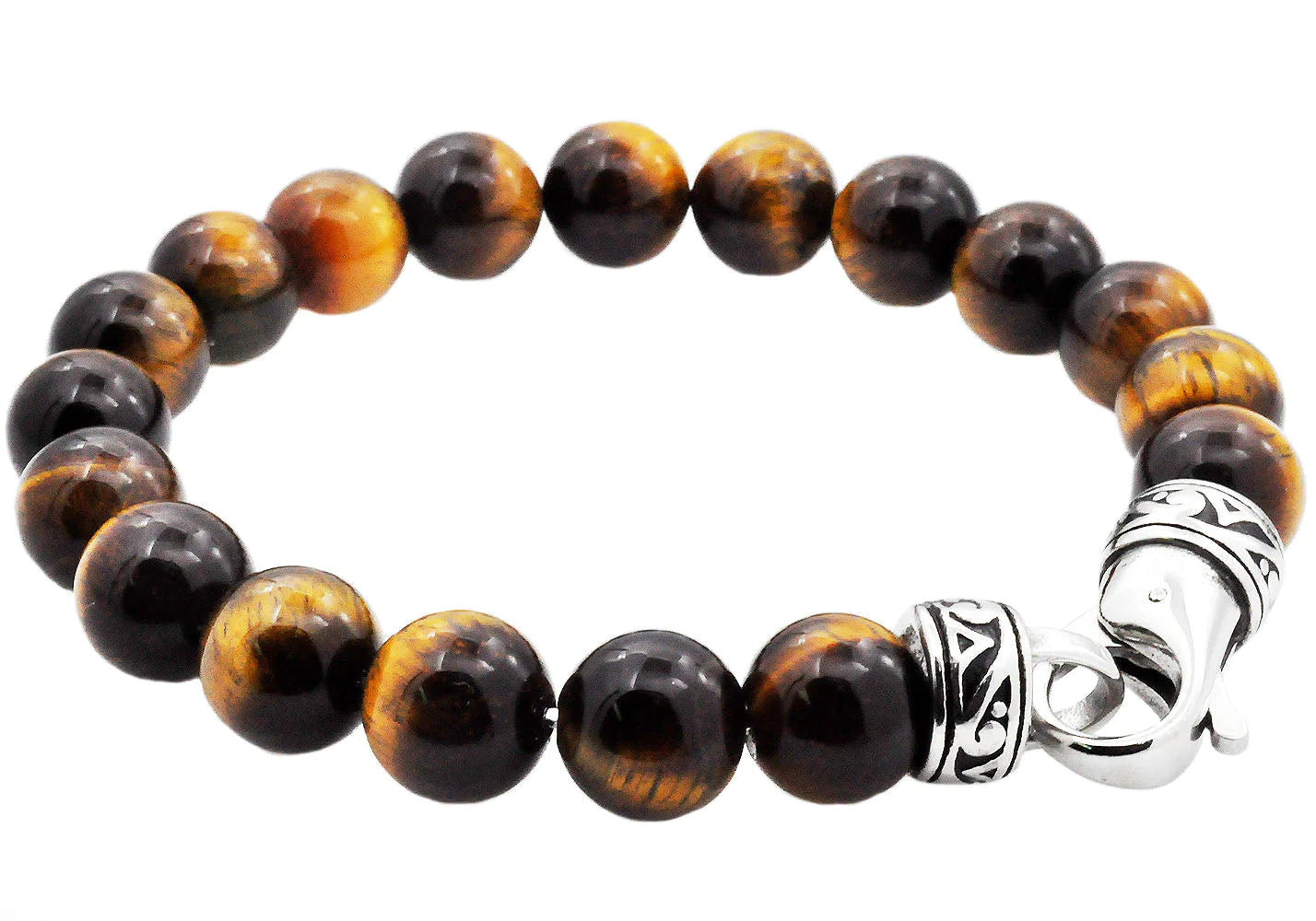 Tiger Eye Stainless Steel Beaded Bracelet