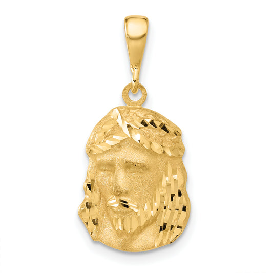 14K yellow gold satin and diamond-cut Jesus face pendant - C4968