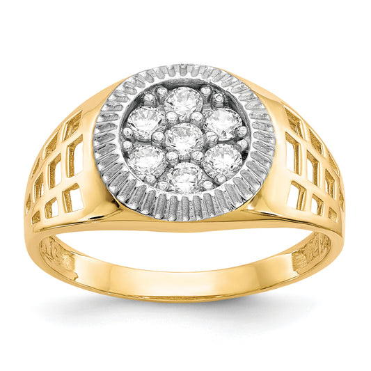 14K gold and white rhodium CZ cluster ring for men - CZ1297