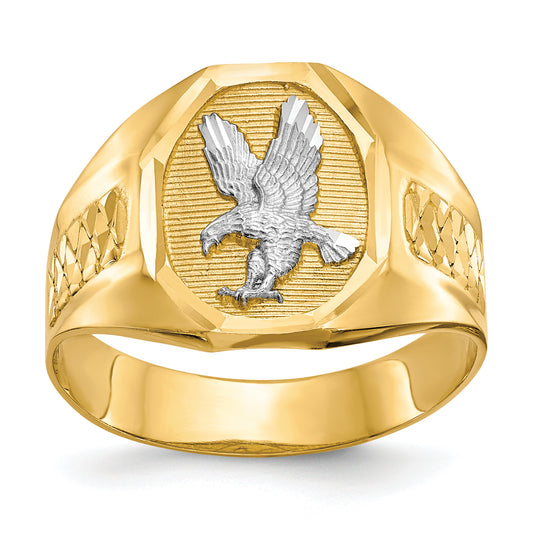 14K Yellow Gold Octagon Eagle Mens Ring CZ1301