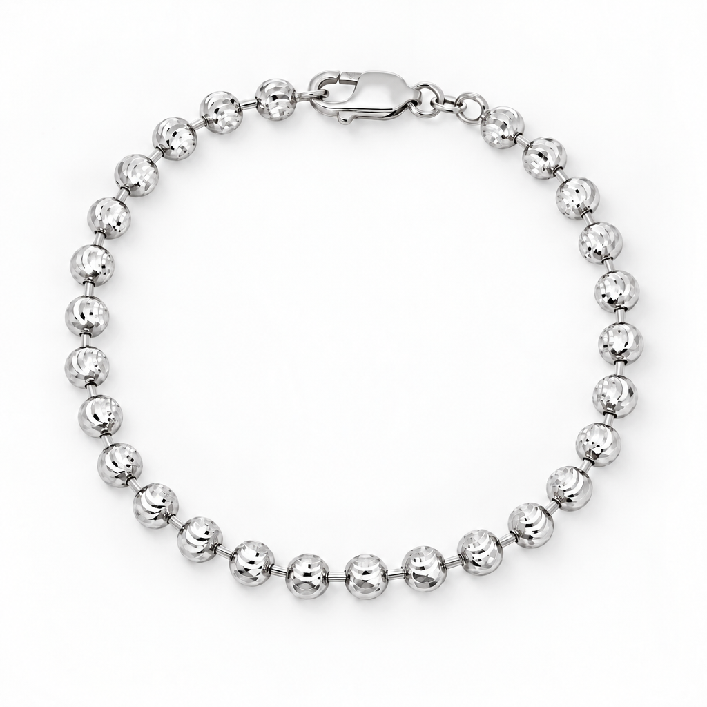 14K White Gold Diamond-Cut Moon Cut Bracelet