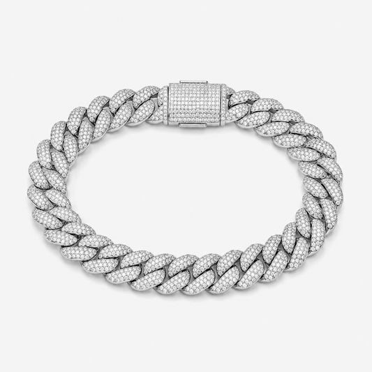 925 Sterling Silver Moissanite Miami Cuban Link Bracelet - front view