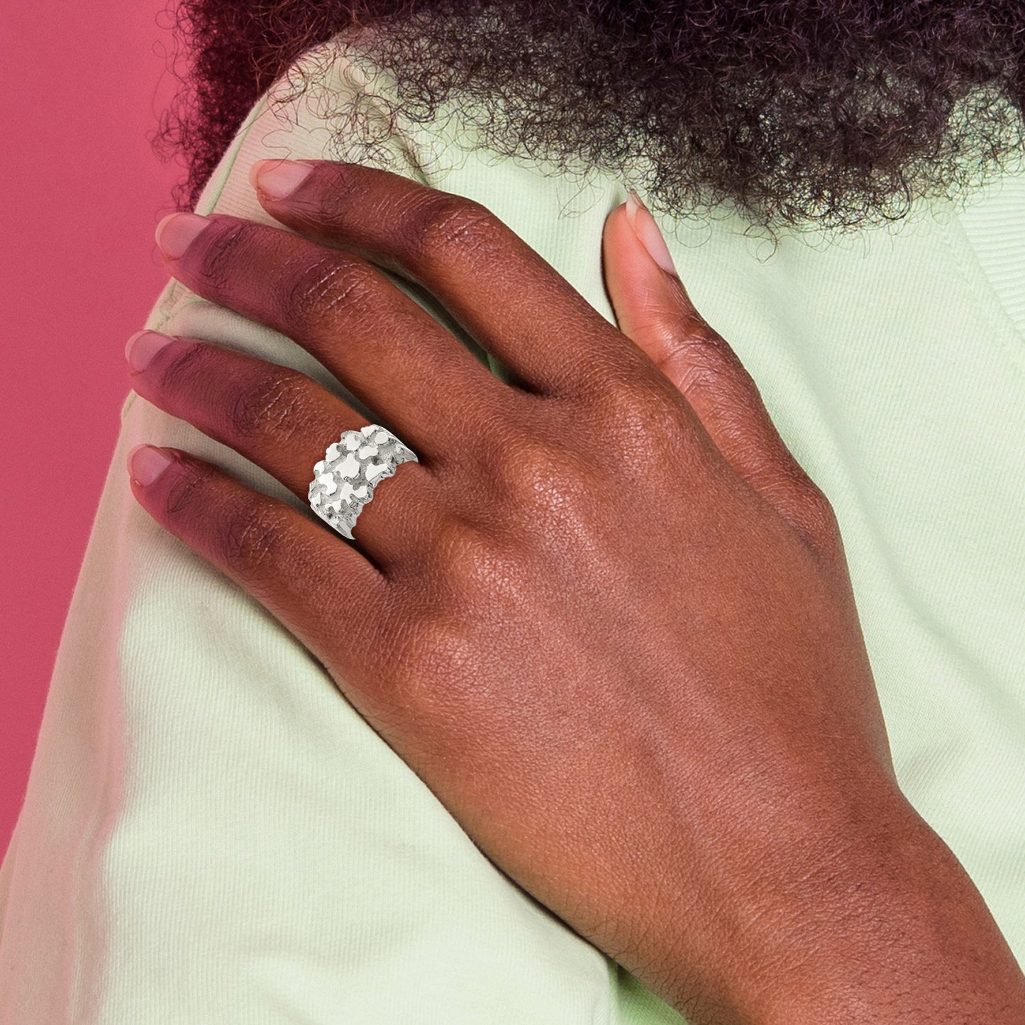 Sterling silver wide nugget ring detail
