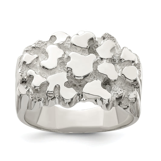 Sterling silver men's wide nugget ring