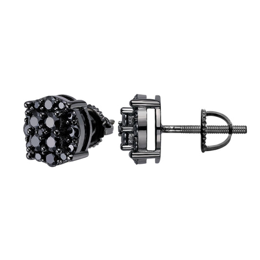 Black moissanite large round cluster stud earrings