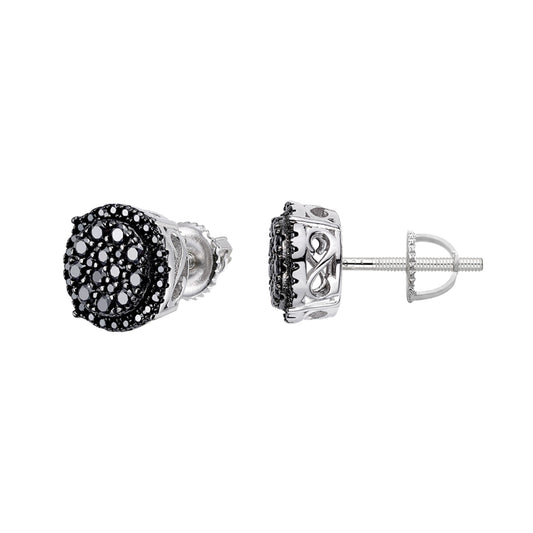 Black moissanite round cluster stud earrings 0.71 ctw