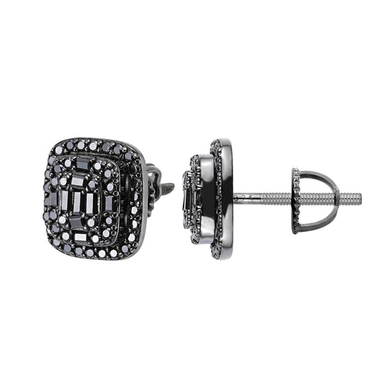 Black moissanite square cushion stud earrings