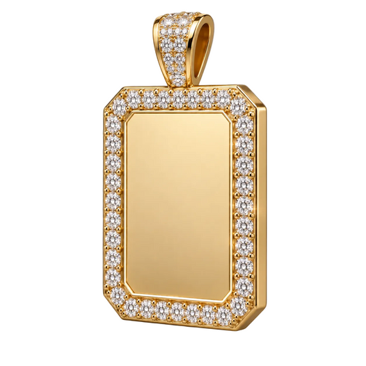 Custom gold and diamond Dog Tag pendant front angle