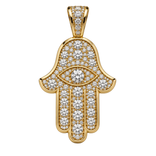Custom gold and diamond Hamsa pendant