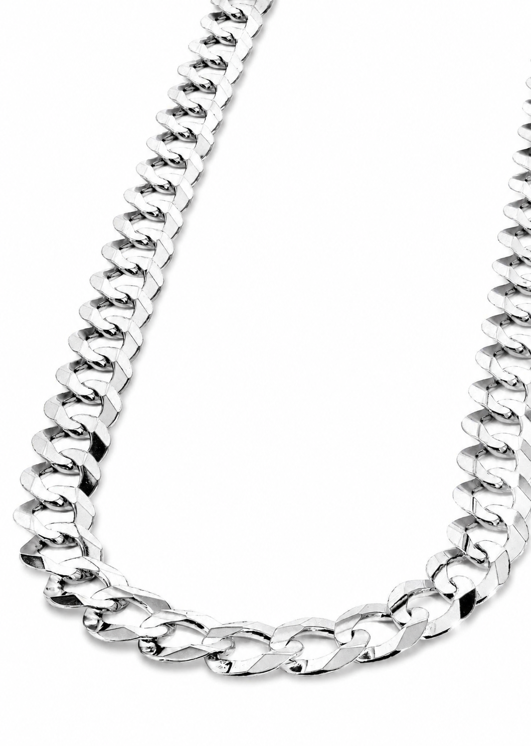 14K White Gold Solid Cuban Curb Link Chain